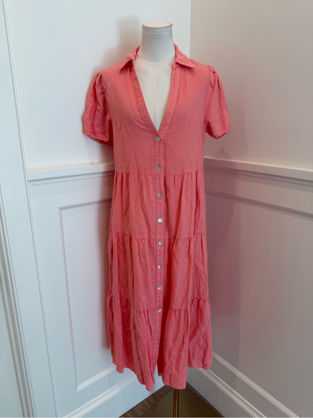 Zara Pink Button Down Tiered Maxi Dress - Picture 2 of 10